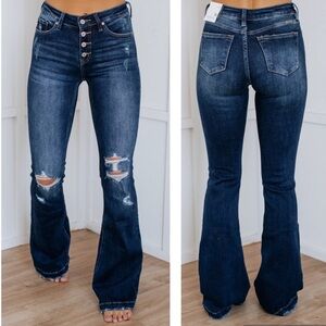 SALE! New Kan Can Dark Wash Button Fly Flare Leg Jeans